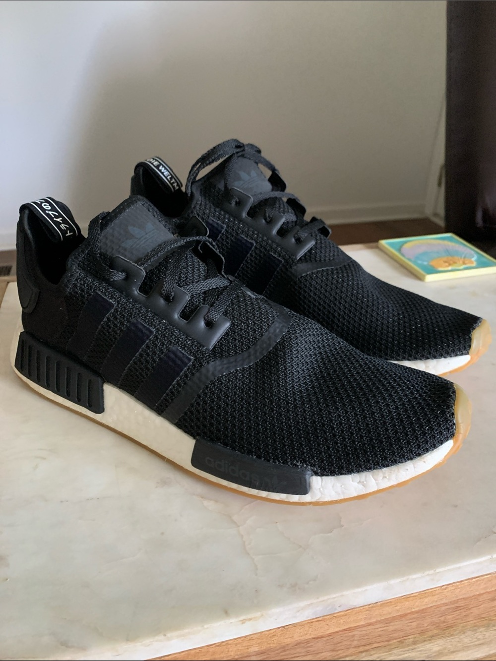 adidas Black Mesh NMD R1 Sneakers with White Midsole - Picture 1 of 5